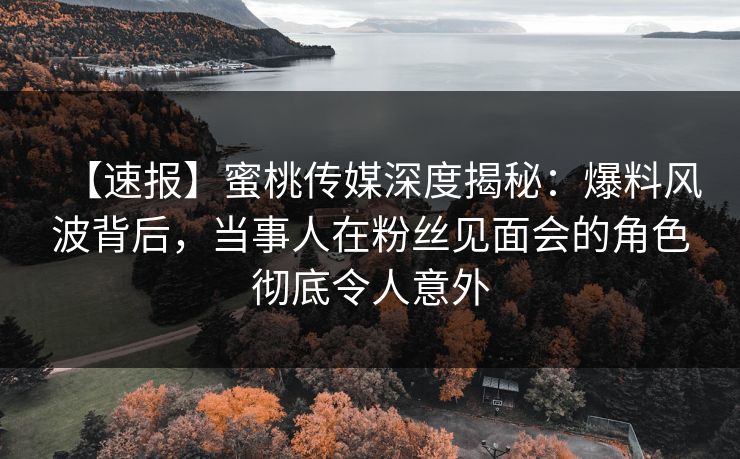 【速报】蜜桃传媒深度揭秘：爆料风波背后，当事人在粉丝见面会的角色彻底令人意外