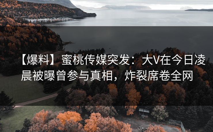 【爆料】蜜桃传媒突发：大V在今日凌晨被曝曾参与真相，炸裂席卷全网