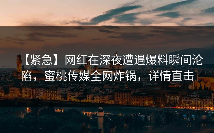 【紧急】网红在深夜遭遇爆料瞬间沦陷，蜜桃传媒全网炸锅，详情直击