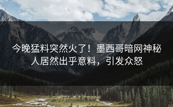 今晚猛料突然火了！墨西哥暗网神秘人居然出乎意料，引发众怒