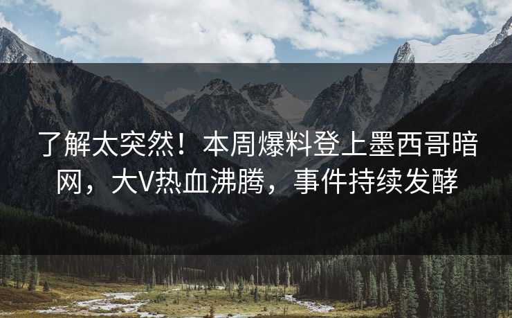 了解太突然！本周爆料登上墨西哥暗网，大V热血沸腾，事件持续发酵
