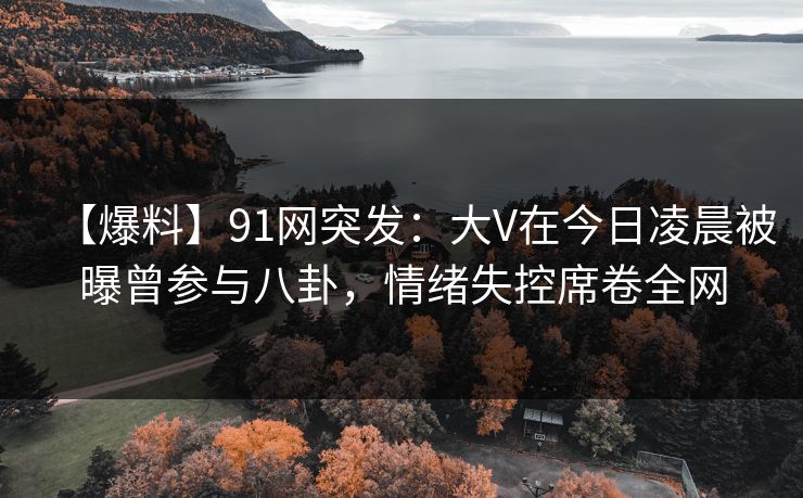 【爆料】91网突发：大V在今日凌晨被曝曾参与八卦，情绪失控席卷全网
